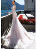 Long Sleeve Ivory Lace Tulle See Through Back Wedding Dress